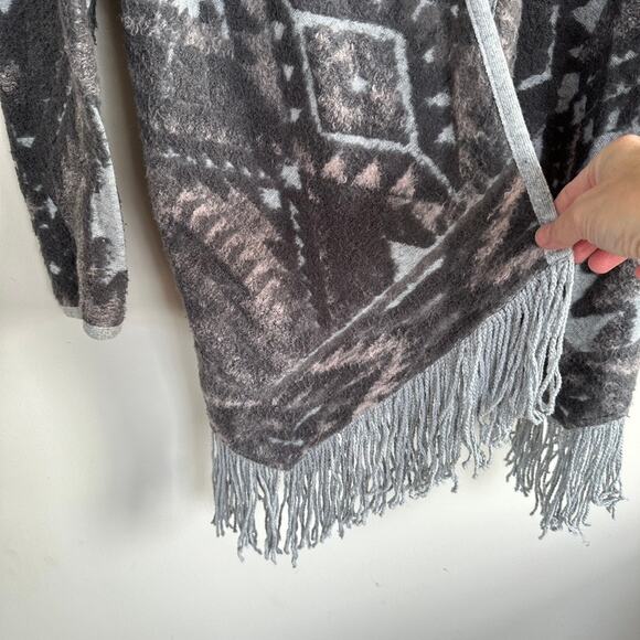 Lucky Brand Fringed Brushed Knit Cardigan Sweater Boho Southwest Open Front S - Picture 3 of 10